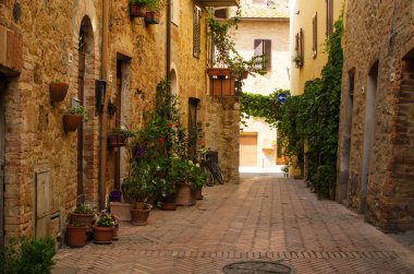Eski kasaba Pienza, Toskana, İtalya'nın eski sokak