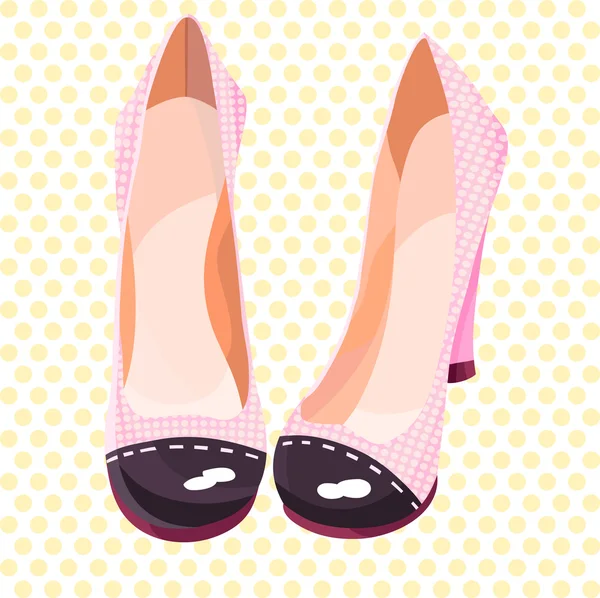 Beautiful and cute pink shoes in yellow peas — Stock Vector