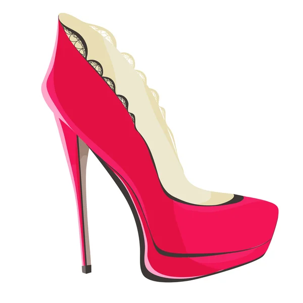 Chaussures avec talons hauts et plate-forme couleur pourpre avec dentelle noire — Image vectorielle