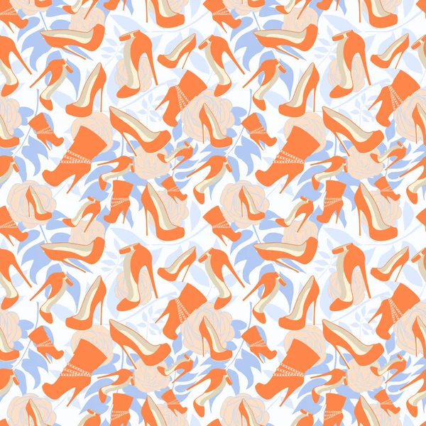 Seamless pattern of the shoes on the background of delicate rose Vector Graphics