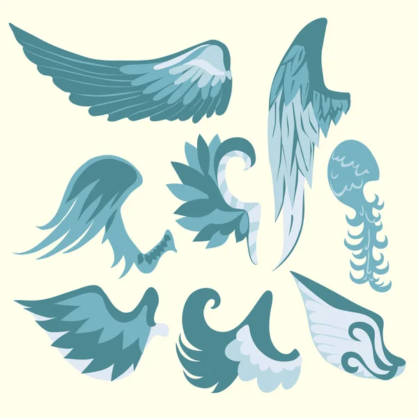 Set von schönen niedlichen Cartoon blauen und weißen Flügeln — Stockvektor