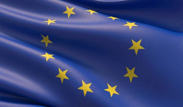 Bandeira oficial da UE. Bandeira da União Europeia. Ilustração 3D. — Fotografia de Stock