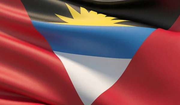 Waved highly detailed close-up flag of Antigua and Barbuda. 3D illustration. — Stock Photo, Image