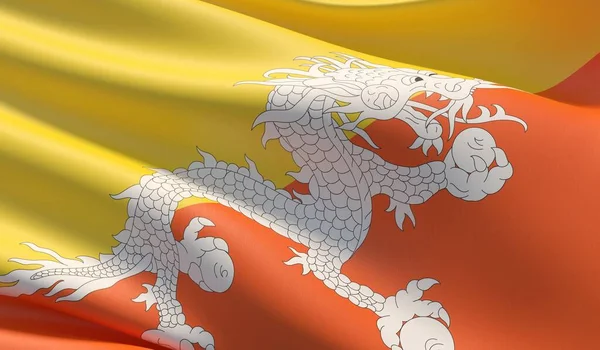 Wysokiej rozdzielczości flaga zbliżeniowa Bhutanu. Ilustracja 3D. — Zdjęcie stockowe