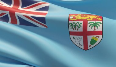 Fiji 'nin yüksek çözünürlüklü yakın çekim bayrağı. 3d illüstrasyon.