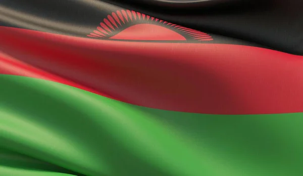 Bandiera close-up ad alta risoluzione del Malawi. Illustrazione 3D . — Foto Stock