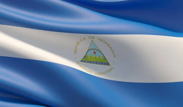 Nikaragua 'nın yüksek çözünürlüklü yakın çekim bayrağı. 3d illüstrasyon. — Stok fotoğraf