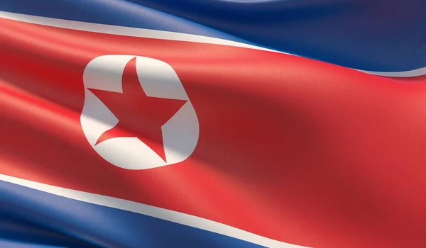Bandeira de grande resolução da Coreia do Norte. Ilustração 3D . — Fotografia de Stock