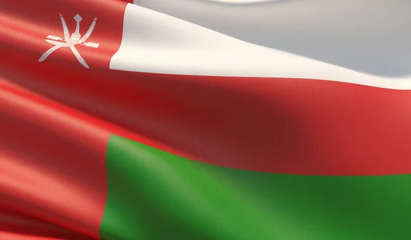 Bandiera close-up ad alta risoluzione dell'Oman. Illustrazione 3D . — Foto Stock