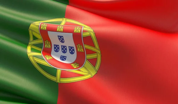 Flaga Portugalii o wysokiej rozdzielczości zbliżeniowej. Ilustracja 3D. — Zdjęcie stockowe