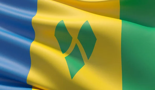 Hoge resolutie close-up vlag van Saint Vincent en de Grenadines. 3d illustratie. — Stockfoto