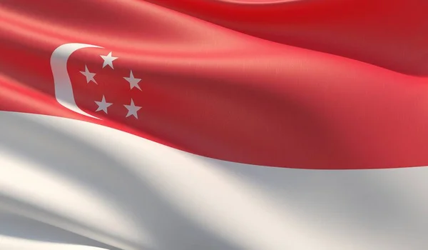 Bandera de Singapur de alta resolución. Ilustración 3D . —  Fotos de Stock