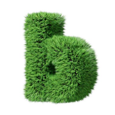 Bitkisel çim alfabesi küçük harf b, saat yönünde döndü. Beyaz 3d resimde izole edilmiş.