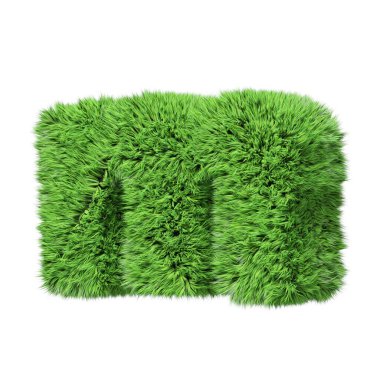 Bitkisel çim alfabesi küçük harf m, saat yönünde döndü. Beyaz 3d resimde izole edilmiş.