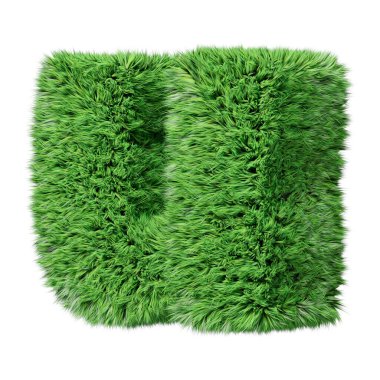 Bitki çimi alfabesi küçük harf u, saat yönünde döndü. Beyaz 3d resimde izole edilmiş.