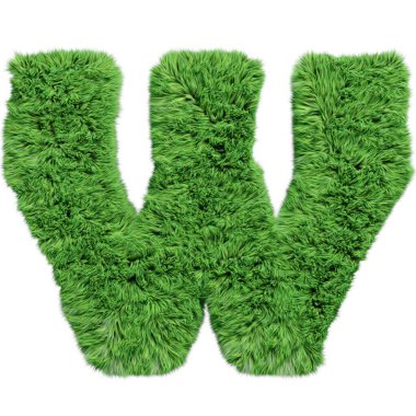 Bitkisel çim alfabesi büyük harf W beyaz üç boyutlu resimde izole edilmiştir..