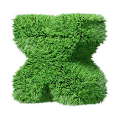 Bitkisel çim alfabesi küçük harf x, saat yönünde döndü. Beyaz 3d resimde izole edilmiş.