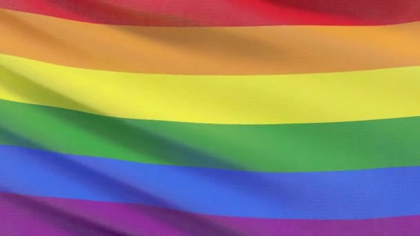 Waved highly detailed close-up bright rainbow LGBT flag. — Stock Video