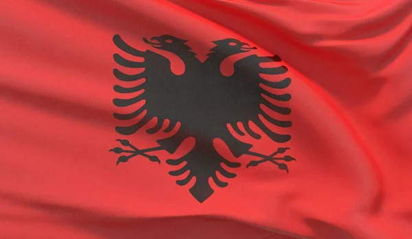 Machanie flagą Albanii. Machał bardzo szczegółowym zbliżeniem 3d renderowania. — Zdjęcie stockowe