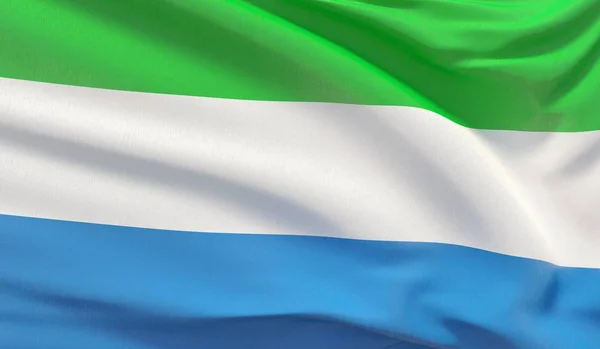 Wuivende nationale vlag van Sierra Leone. Waved zeer gedetailleerde close-up 3d render. — Stockfoto