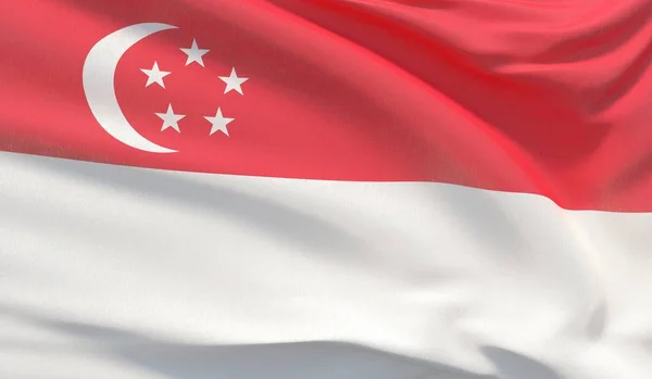 Ondeando la bandera nacional de Singapur. Ondulado muy detallado primer plano 3D render . —  Fotos de Stock