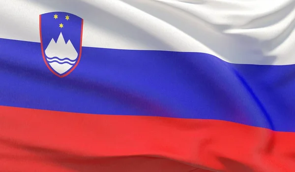 Zwaaiende nationale vlag van Slovenië. Waved zeer gedetailleerde close-up 3d render. — Stockfoto