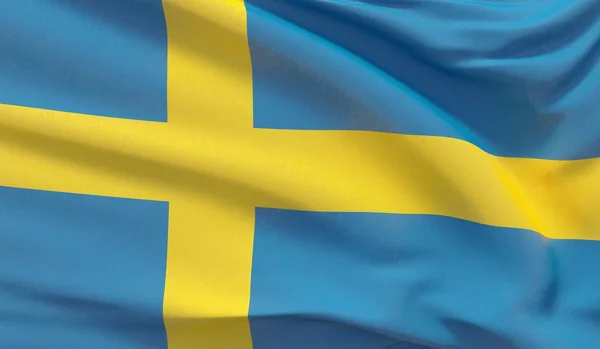 Размахивая национальным флагом Швеции. Высокодетализированный 3D рендеринг крупным планом . — стоковое фото