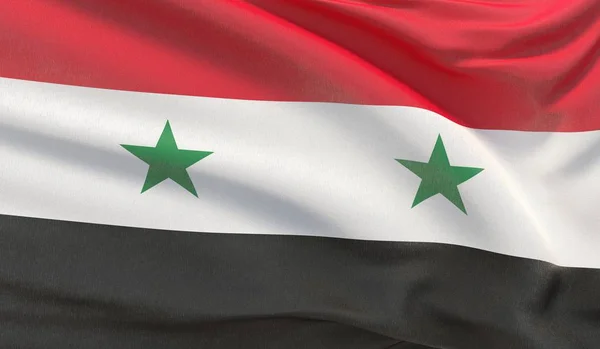Sventola bandiera nazionale della Siria. Rendering 3D ravvicinato altamente dettagliato ondulato . — Foto Stock