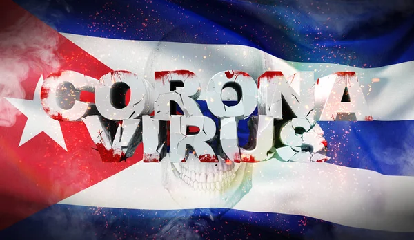 Coronavirus Ausbruch und Coronaviren Influenza 2019-ncov auf schwenkte kubanische Nationalflagge. winkte hoch detaillierte Nahaufnahme 3D-Darstellung. — Stockfoto