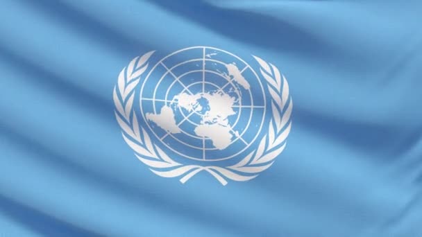 Bandeira das Nações Unidas. Ondulado altamente detalhado close-up 3D render. — Vídeo de Stock