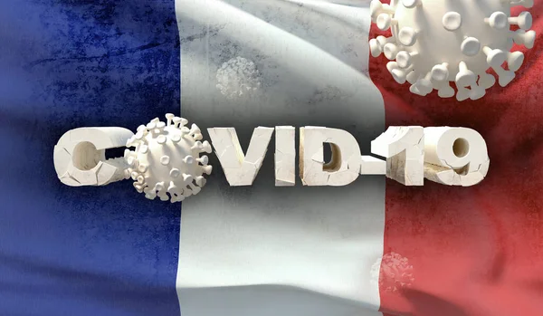 중국 코로나 바이러스 COVID-19 컨셉트는 프랑스의 국기이다. 매우 세부적 인 3D 렌더링에 감사하다. — 스톡 사진