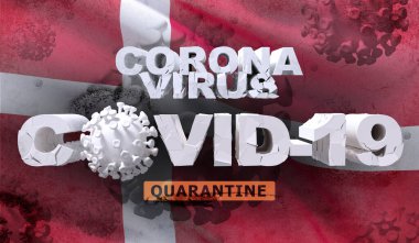 Coronavirus hastalığı Covid-19 enfeksiyonu Danimarka bayrağını sallayarak karantinaya aldı. Son derece detaylı 3D görüntüleme dalgası.