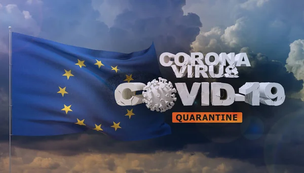 Coronavirus disease COVID-19 infection concept - waving flags of the world - Official EU flag. European Union Flag. 3D illustration.