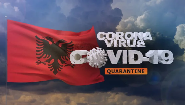 Coronavirus disease COVID-19 infection concept - waving flags of the world - flag of Albania. 3D illustration.