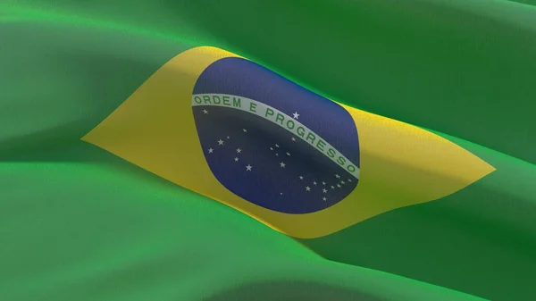 Hochauflösende Großaufnahme der brasilianischen Flagge. 3D-Illustration. — Stockfoto