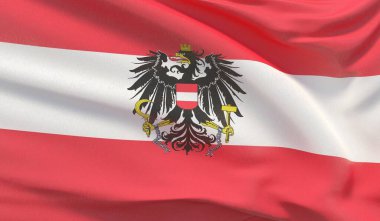 Avusturya devletinin ulusal bayrağını sallıyor. Son derece detaylı 3D görüntüleme dalgası.