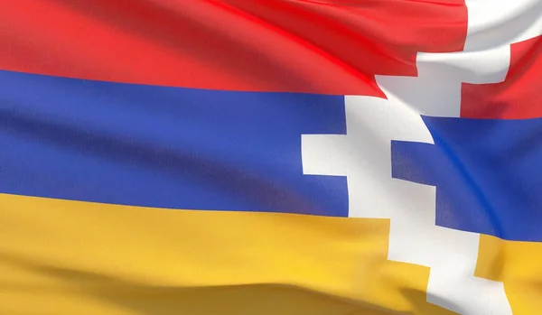 Размахивая национальным флагом Арцаха. Высокодетализированный 3D рендеринг крупным планом . — стоковое фото