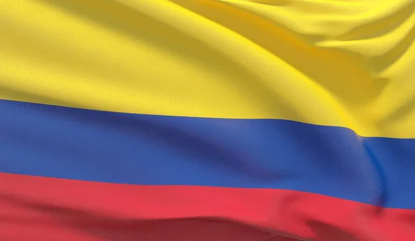 Das Schwenken der kolumbianischen Nationalflagge. Hochdetailliertes 3D-Rendering in Nahaufnahme gewellt. — Stockfoto