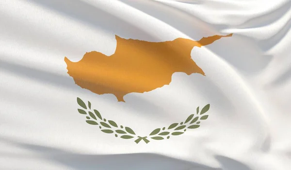 Macha narodową flagą Cypru. Pomachał bardzo szczegółowym zbliżeniem 3D renderowania. — Zdjęcie stockowe