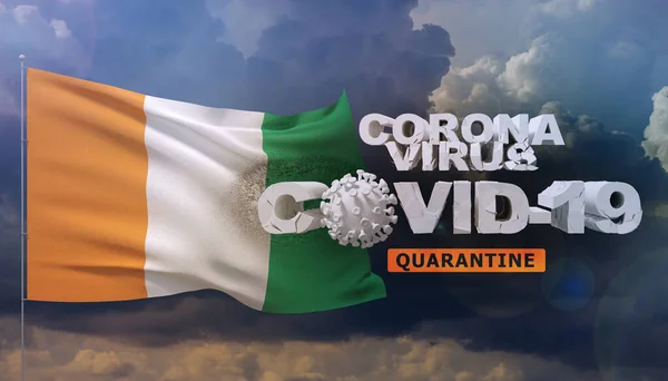 Coronavirus disease COVID-19 infection concept - waving flag of Cote Ivoire. 3D illustration.