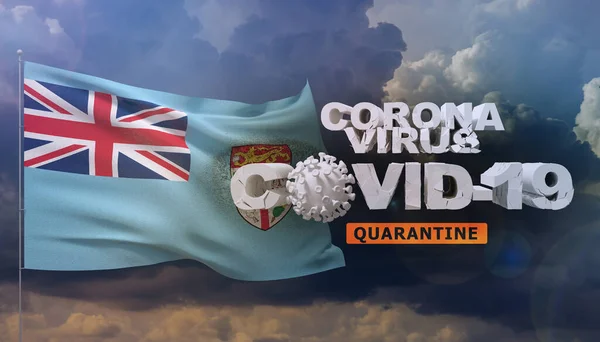 Coronavirus disease COVID-19 infection concept - waving flag of Fiji. 3D illustration.