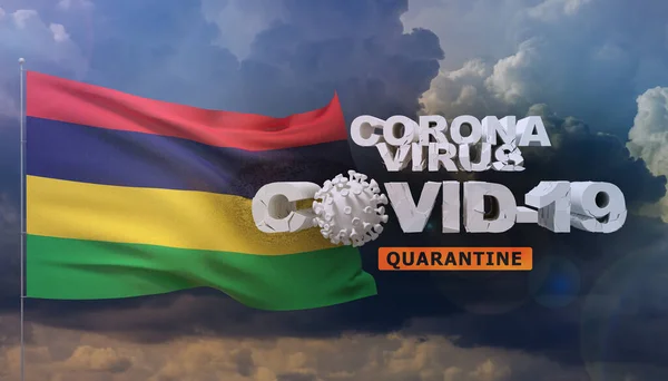 Coronavirus disease COVID-19 infection concept - waving flag of Mauritius. 3D illustration.