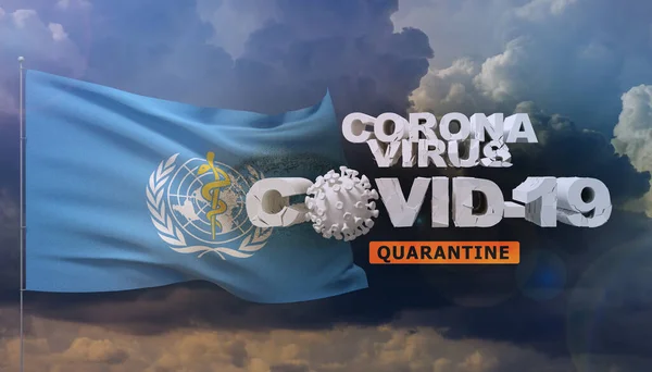 Coronavirus disease COVID-19 infection concept - waving flag of The World Health Organization WHO. 3D illustration.