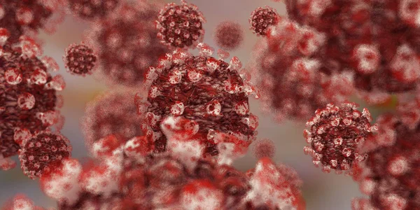 Ilustración 3D - Brote de Coronavirus, el virus Covid-19 que amenaza la salud, capaz de causar enfermedades desde la gripe común hasta enfermedades más graves — Foto de Stock