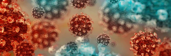 Ilustración 3D - Brote de Coronavirus, el virus Covid-19 que amenaza la salud, capaz de causar enfermedades desde la gripe común hasta enfermedades más graves — Foto de Stock