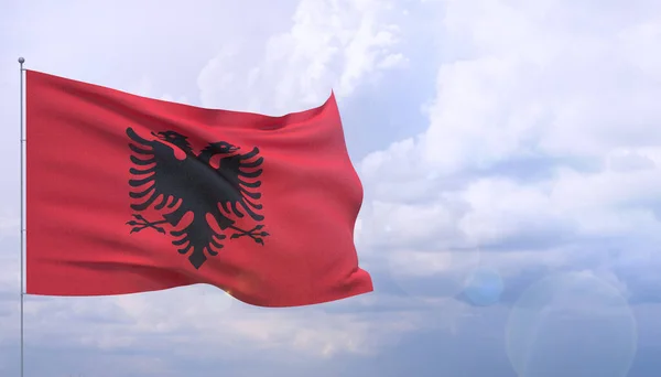 Machające flagi świata - flaga Albanii. Ilustracja 3D. — Zdjęcie stockowe
