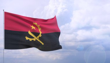 Dünyanın bayraklarını sallıyor - Angola bayrağı. 3d illüstrasyon.