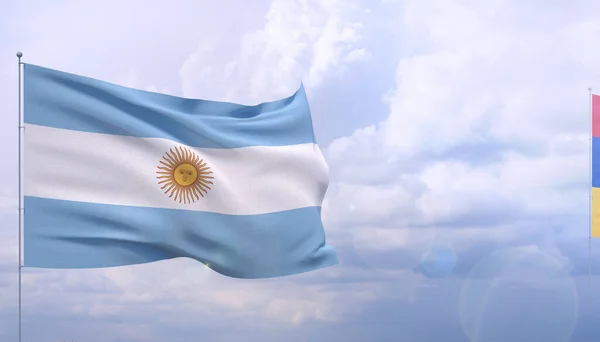 Banderas ondeando del mundo - Bandera de Argentina. Ilustración 3D. —  Fotos de Stock