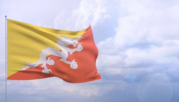 Wysokiej rozdzielczości flaga zbliżeniowa Bhutanu. Ilustracja 3D. — Zdjęcie stockowe