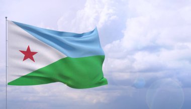 Dünyanın bayraklarını sallıyor - Cibuti bayrağı. 3B illüstrasyon.